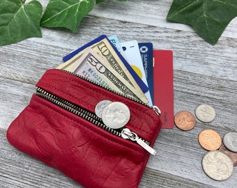 Double Zip Coin Purse Without Key Ring, 4.8”x 3” x 1/2", Soft Leather, Leather Gorgeous Wallet, Wallet Purse, Made In USA.