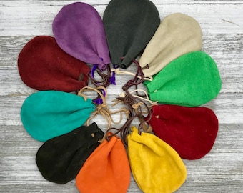 Small Leather Drawstring Pouch, 4.5-inch x 3.5-inch, Marble Pouch, Suede Pouch, Made In USA.