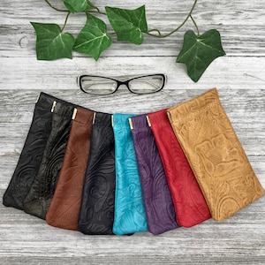 Floral Leather Eyeglass Cases,Leather Eyeglass Holder, Made In USA.
