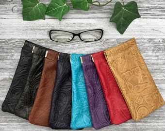 Floral Leather Eyeglass Cases,Leather Eyeglass Holder, Made In USA.