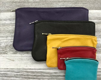 XXL Leather Zipper Pouch( 10” x 5 3/4”-6”)Leather Purse Lined, Leather clutch, Personal organizer,Leather Coin pouch, Made In USA.