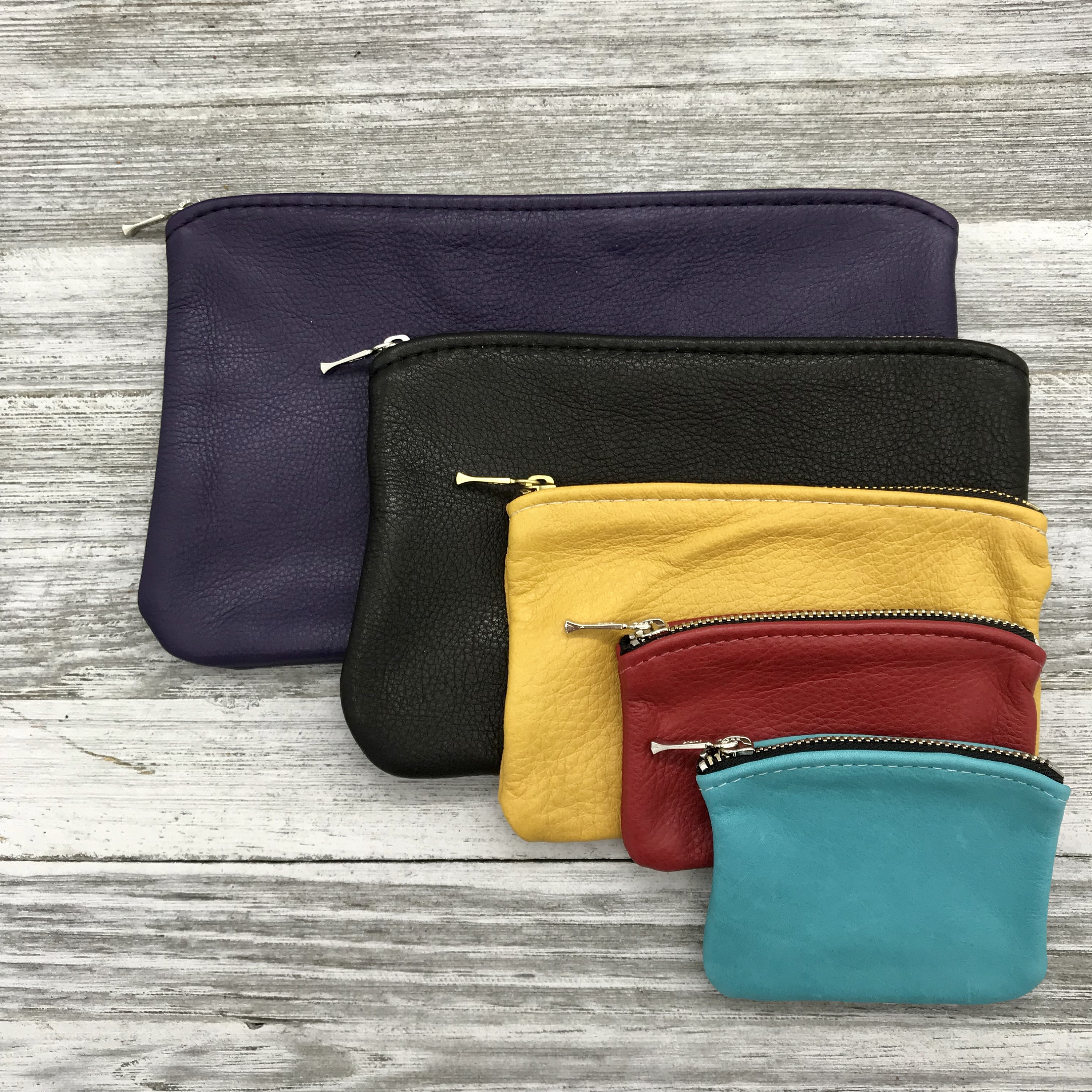 10" XXL Leather Zipper Pouch (10” x 5 3/4”-6”), Leather Purse Lined, Leather clutch, Personal organizer,Leather Coin pouch, Made In USA.