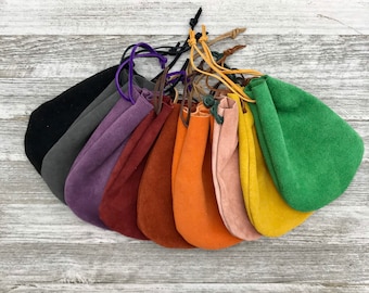 Medium Leather Drawstring Pouch 6.5-inch x 5-inch, Marble Pouch, Suede Pouch, Made In USA.