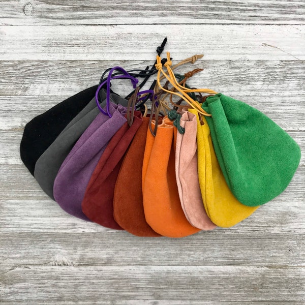Medium Leather Drawstring Pouch 6.5-inch x 5-inch, Marble Pouch, Suede Pouch, Made In USA.