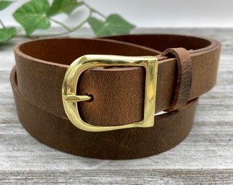 1 1/2" Vintage Distressed Dk.Brown Leather Belt, Handmade Belt, Duarable Handmade Custome Belt, Leather Belt With A Buckle, Made In USA.