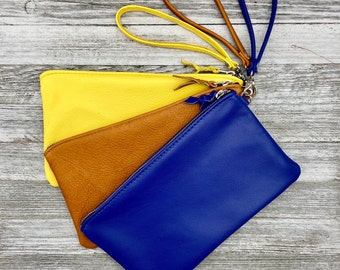 10 "Leder Wristlet Zipper Pouch, Rindsleder Geldbörse, gefütterte Leder Clutch, Personal Organizer, hergestellt in den USA