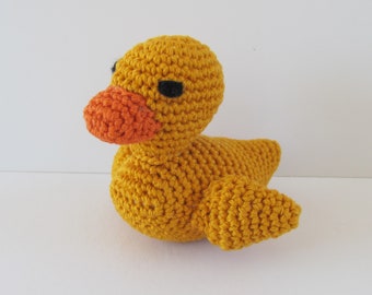 Squeaky Yellow Rubber Ducky Dog Toy, Cotton Crocheted Stuffed Plushy for Small Dogs, Made in USA