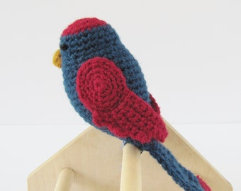 Crocheted Blue and Red Bird Cat Toy, Choose Organic Catnip or No Catnip Added