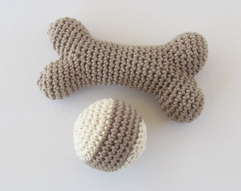 Squeaky Bone and Ball Dog Toy Set, Cotton Crocheted Stuffed Toys for Small Dogs, Made in USA