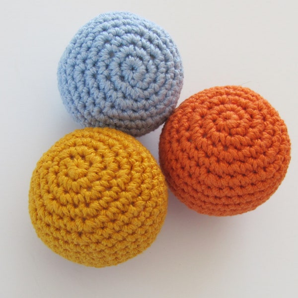 Squeaky Dog Toy Balls, Set of 3, Crocheted with Cotton, Small to Medium Size Dogs, Made in USA