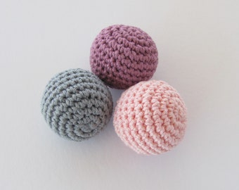 Extra Small Dog Toy Ball Set of 3, Crocheted Natural Cotton Squeaky Plush Toys