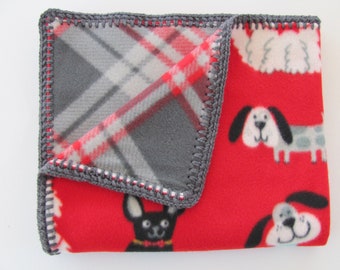 Reversible Double Thick Fleece Dog Blanket, 30" x 36", Warm Handmade Puppy Blanket, Made in USA