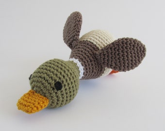 Squeaky Mallard Duck Dog Toy, Cotton Crocheted Stuffed Plushy for Small Dogs, Made in USA