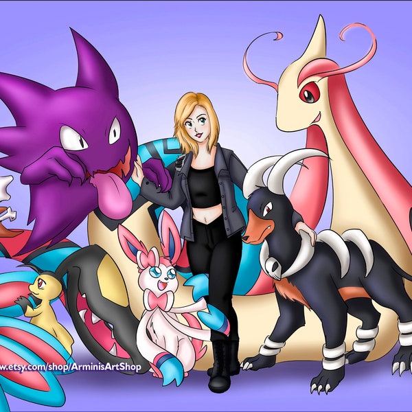 Custom Pokémon Team Portrait, Personalized Anime Illustration, Custom Portrait, Manga drawing, Anime Commission,Pokemon cartoon