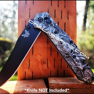 Kraken VS Pirate Ship - Benchmade 940 Osborne - Deep Laser Engraved Titanium Scales - Flytanium  Gear *Scales/Handles Only* Flytanium Gear