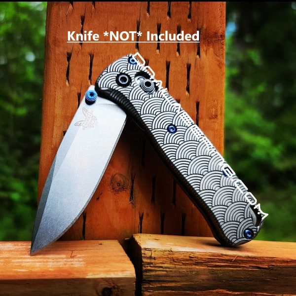 Seigaiha 2.0 - Japanese Wave Pattern - MINI Benchmade Bugout - Deep Laser Engraved Titanium Scales - EDC Gear *Scales Only*