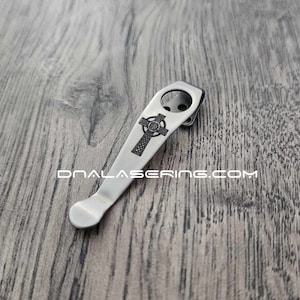 LynchNW Spyderco - Celtic Cross - Laser Engraved Titanium - Deep Carry Pocket knife Clip - Blacksmith, Satin or Sandwashed Finish