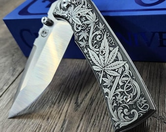 Chaves Redencion 229 - Cannabis Scroll Relief Engraved Titanium Scales - Knife Install Optional - 2 Blade Styles - New In Box