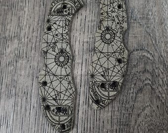 ¡Cachas para Spyderco Delica! – Cachas de Micarta de lona verde con grabado láser del mapa de Willy el Tuerto de Los Goonies - Cachas de repuesto personalizadas