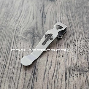 Benchmade - Celtic Cross -  Engraved Titanium - Deep Carry Pocket Knife Clip - Blacksmith Satin or Sandwash Finish - MADE In USA