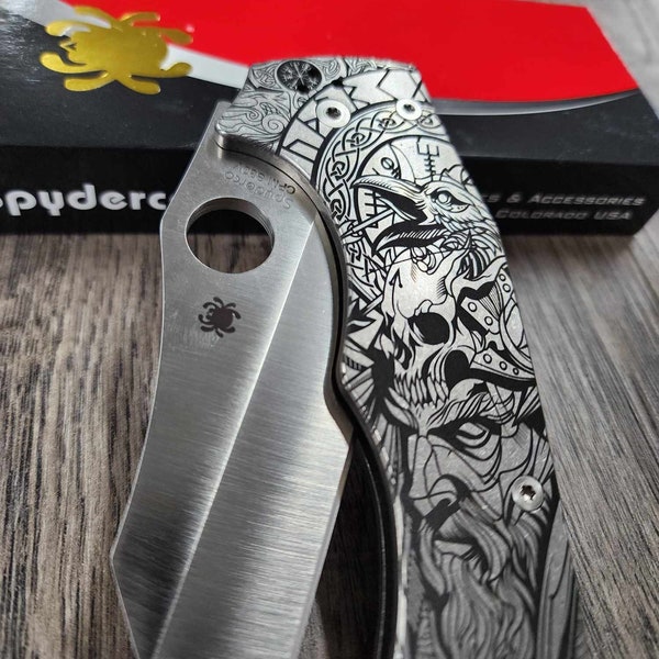 Odin - Viking - Spyderco YoJumbo - Deep Laser Engraved - Titanium Scales - EDC Gear *Scales/Handles Only*
