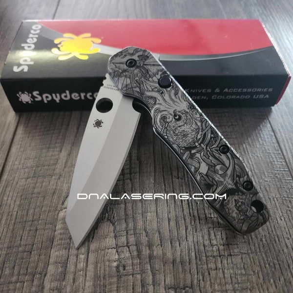 Kraken VS Pirate Ship - Spyderco Smock - Fiber Laser Engraved - Titanium Scales - EDC Gear *Knife Install Optional*