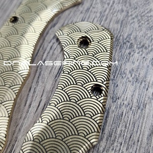 Seigaiha Japanese Waves - Spyderco Delica - Deep Laser Engraved Brass Scales - Flytanium Gear - Optional Knife Install