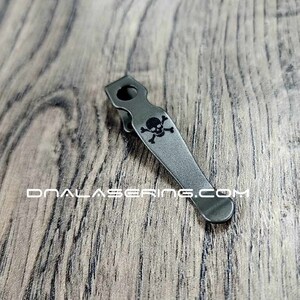 LynchNW Spyderco Shaman - Skull & Crossbones - Laser Engraved Titanium - Deep Carry Pocket Knife Clip - Blacksmith, Satin or Sandwash Finish