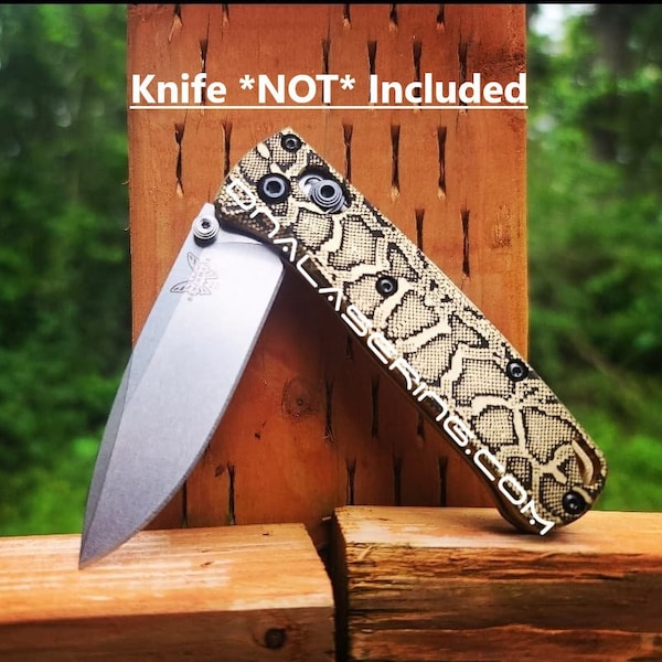 Snakeskin - Reptile Pattern - MINI Benchmade Bugout Brass - Deep Laser Engraved Brass Scales - Flytanium Gear *Scales / Knife handles Only*
