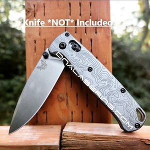 Topographic Lines - Benchmade Bugout TI - Deep Laser Engraved Titanium Scales - Flytanium Gear *Scales/handles Only*