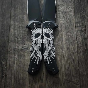 CIVIVI Praxis Screaming Skull SET - 2 Flipper Button Lock Knife Black Aluminum complete knives - Evil - Skull- EDC Knives - Limited