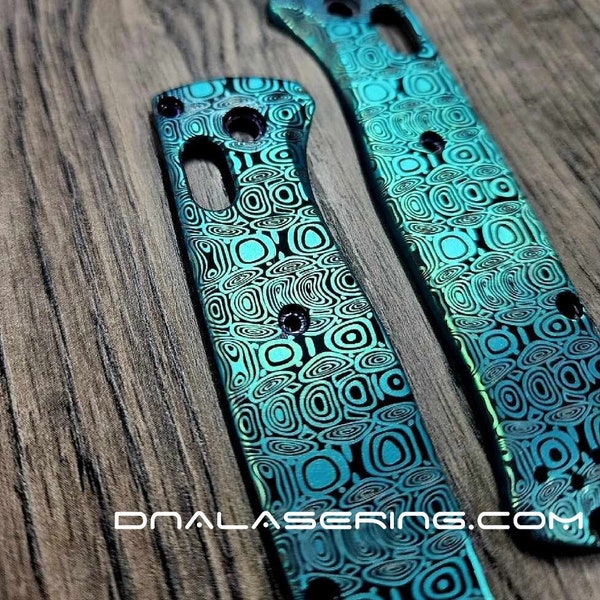 Dama Ladder Pattern - Fiber Laser Deep Engraved - Benchmade Bugout 535 - Titanium Knife Scales - Anodized Electric Green - Scales Only