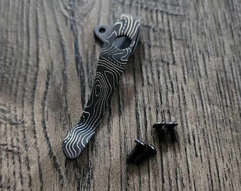 Kershaw Leek / Blur Deep Carry pocket clip with Topo 2.0 Engraving! Blacksmith finish - MADE in USA! - With extra screws!