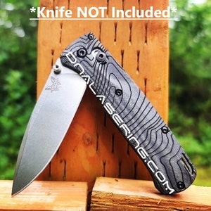 Carte topographique - Benchmade Bugout Crossfade - Gravure au laser - Échelles de couteau Micarta en lin noir - Flytanium Gear *Échelles/poignées uniquement*