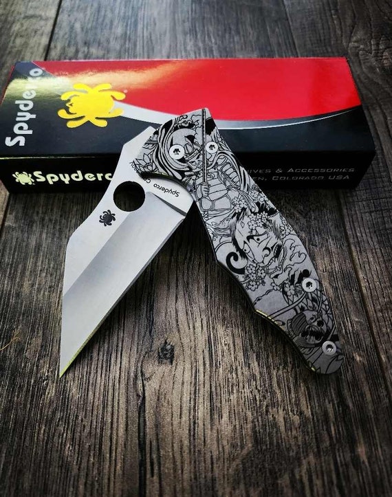 Japanese Samurai Design - Spyderco Yojimbo 2 - Deep Laser Engraved