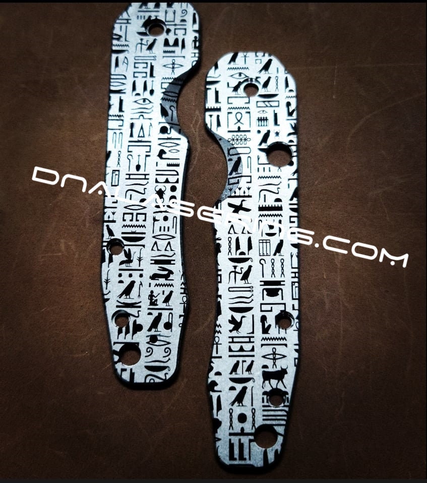 Hieroglyphics - Egyptian - Spyderco Smock - Deep Fiber Laser Engraved - Titanium Knife Scales - EDC Gear *Knife Install Optional*