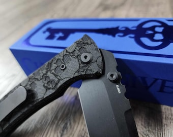 Blacked out Chaves Redencion 229 Black Micarta Laser Engraved Skull Pattern COMPLETE KNIFE - Black ELMAX Blade - Drop Point & Tanto Options