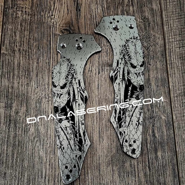 Custom Yojumbo ""Jungle Hunter"" - Spyderco YoJumbo - Tiefe Lasergravur - Titanschuppen - EDC Zahnrad *