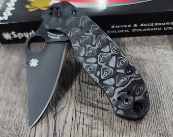 PM3 -Damascus Carbon Fiber Scales for Spyderco Paramilitary 3 - EDC Gear - Knife Install Optional