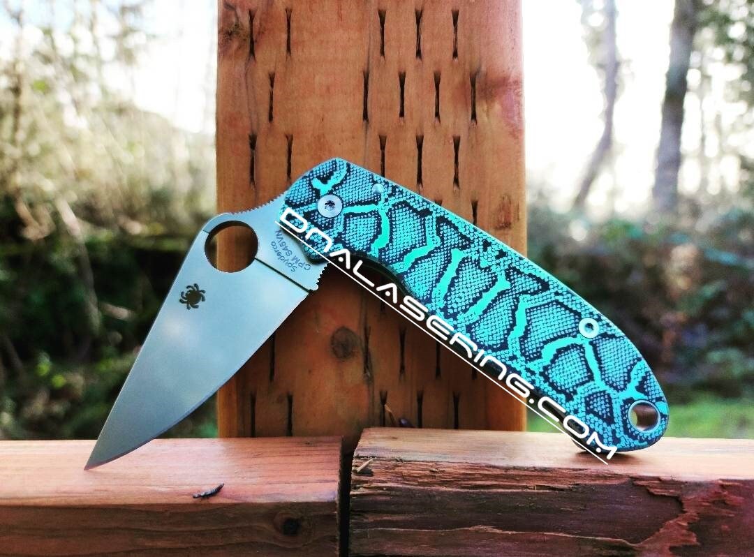 Snake Skin - Chameleon Green Ano - Spyderco PM3 TI - Deep Laser ...