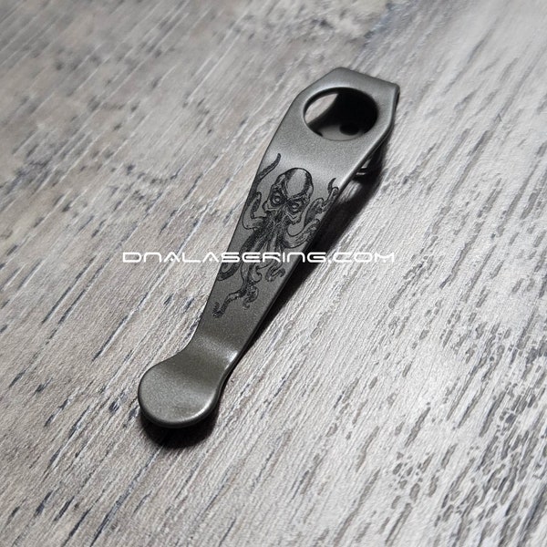 Spyderco - Kraken -  Laser Engraved Titanium - Deep Carry Pocket Knife Clip - Blacksmith, Satin or Sandwashed Finish MADE in the USA