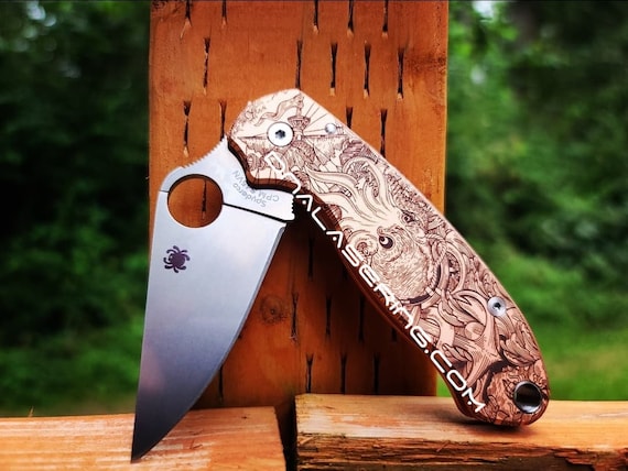 Kraken VS Pirate Ship Spyderco PM3 Fiber Laser Engraved Copper