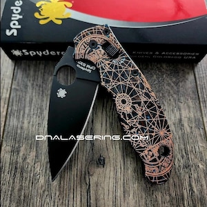 Shipwreck Patina - Goonies Map - Spyderco Manix 2 - Deep Laser Engraved - Copper Knife Scales -  Flytanium Gear *Knife Install Optional*