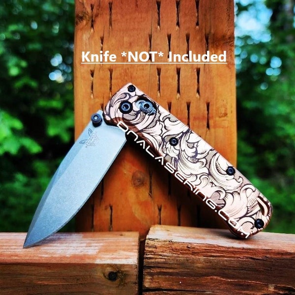 Leaf Scroll - MINI Benchmade Bugout Copper - Deep Laser Engraved Copper Scales - Flytanium Gear *Scales / knife handles Only*