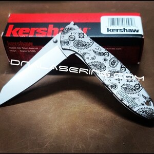 Wzór bandany Paisley - Kershaw Leek Framelock - Głębokie grawerowanie laserowe światłowodowe - Sprzęt EDC - Kompletny nóż