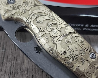 Spyderco Shaman - Filigrana de latón - Grabado láser en relieve - Cachas de latón - Solo cachas