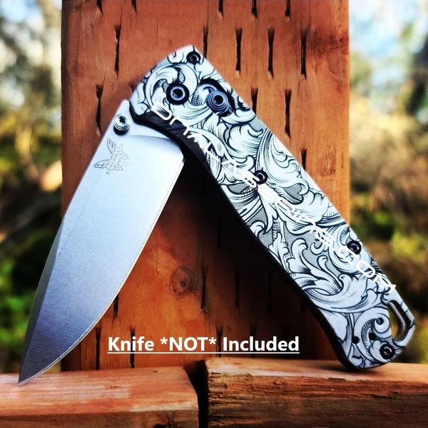 Leaf Scroll - Benchmade Bugout TI - Deep Laser Engraved Titanium Scales - EDC Gear *Scales / Knife Handles Only*