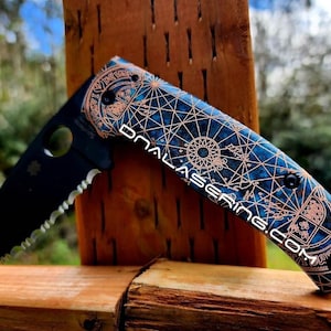 Schiffbrüchige Patina - Goonies Karte - Schamane von Schamane - Laser gravierte Kupfermesserwaage - Flytanium * Optionale Messer Installation *