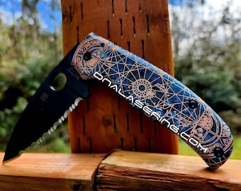 Shipwreck Patina - Goonies Map - Spyderco Shaman - Laser Engraved Copper Knife Scales - Flytanium *Optional Knife Install*