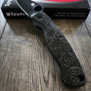 Pm2 Spyderco Dark Green Micarta Scales With Viking/runes Deep Engraving ...